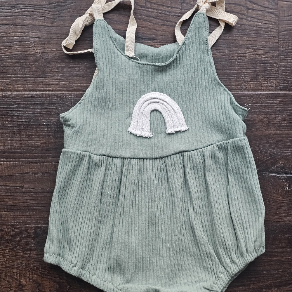 Green Baby Romper with Rainbow Design